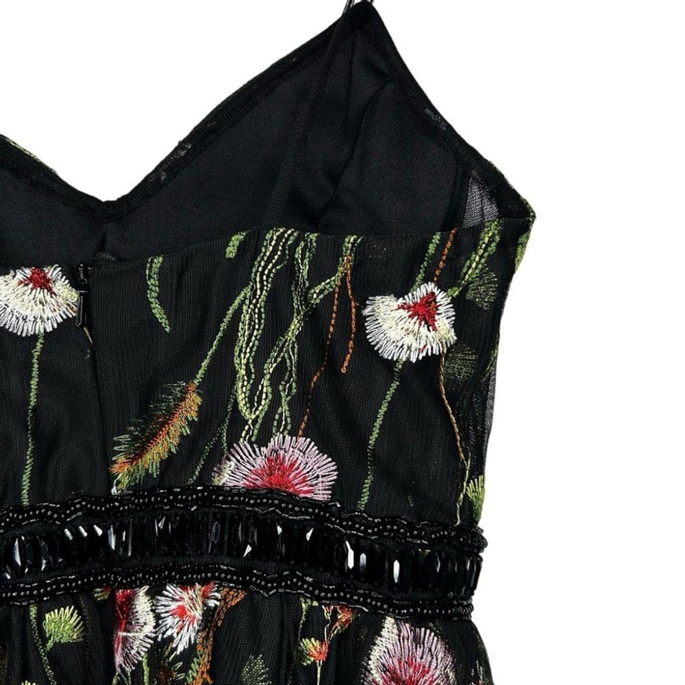 Mac Duggal Black Floral Multi EMBROIDERED BUSTIER A-Line Cocktail Dress Size 0 - Picture 13 of 16